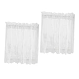 2pcs Embroidered Lace Window Voile Sheer Curtain Valance Tiers 74x61cm White