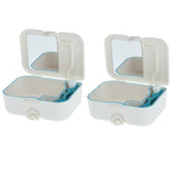 2X Portable Denture Case Built In Mirror Brush Teeth Storage Container Box