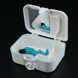 2X Portable Denture Case Built In Mirror Brush Teeth Storage Container Box