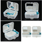 2X Portable Denture Case Built In Mirror Brush Teeth Storage Container Box