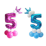 Pink+ Blue Numbers Crown Balloons Column Set Happy Birthday Garland Number 5