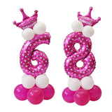 Numbers 6 and 8 Crown Balloons Column Set Happy Birthday Arch Garland Pink