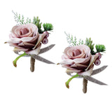 2Pcs Romantic Wedding Party Rose Silk Flower Boutonniere Corsage Dusty Pink