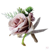 2Pcs Romantic Wedding Party Rose Silk Flower Boutonniere Corsage Dusty Pink