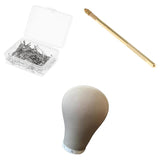 21 Inch Cork Head Canvas Cover Wig Making Mannequin & T-pin & Crochet Hook