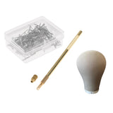 21 Inch Cork Head Canvas Cover Wig Making Mannequin & T-pin & Crochet Hook