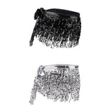 2 Pieces Belly Dance Waist Chain Hip Skirt Scarf with Sequins Tassel Womens