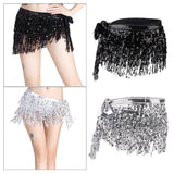 2 Pieces Belly Dance Waist Chain Hip Skirt Scarf with Sequins Tassel Womens