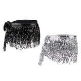 2 Pieces Belly Dance Waist Chain Hip Skirt Scarf with Sequins Tassel Womens
