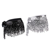 2 Pieces Belly Dance Waist Chain Hip Skirt Scarf with Sequins Tassel Womens
