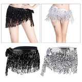 2 Pieces Belly Dance Waist Chain Hip Skirt Scarf with Sequins Tassel Womens