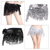 2 Pieces Belly Dance Waist Chain Hip Skirt Scarf with Sequins Tassel Womens