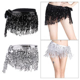 2 Pieces Belly Dance Waist Chain Hip Skirt Scarf with Sequins Tassel Womens