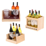 Miniature Wine Juice Bottles Cup Wood Rack 1/12 Dollhouse Drink Model 3 Sets