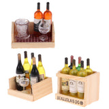 Miniature Wine Juice Bottles Cup Wood Rack 1/12 Dollhouse Drink Model 3 Sets