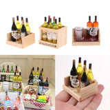 Miniature Wine Juice Bottles Cup Wood Rack 1/12 Dollhouse Drink Model 3 Sets