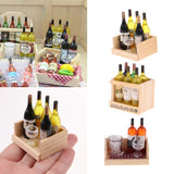 Miniature Wine Juice Bottles Cup Wood Rack 1/12 Dollhouse Drink Model 3 Sets