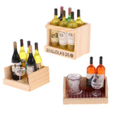 Miniature Wine Juice Bottles Cup Wood Rack 1/12 Dollhouse Drink Model 3 Sets