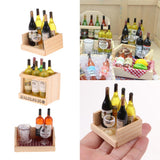 Miniature Wine Juice Bottles Cup Wood Rack 1/12 Dollhouse Drink Model 3 Sets