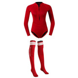 Women 2mm Neoprene Wetsuit Diving Bikini Suit Brief & Fin Socks Red M