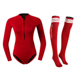 Women 2mm Neoprene Wetsuit Diving Bikini Suit Brief & Fin Socks Red M