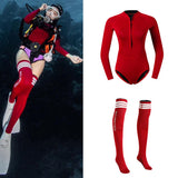 Women 2mm Neoprene Wetsuit Diving Bikini Suit Brief & Fin Socks Red M