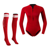 Women 2mm Neoprene Wetsuit Diving Bikini Suit Brief & Fin Socks Red M