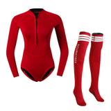 Women 2mm Neoprene Wetsuit Diving Bikini Suit Brief & Fin Socks Red M