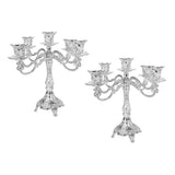 Maxbell 2xVintage Candle Holder Candlestick CandelabraTop Stand Silver - 5 Head
