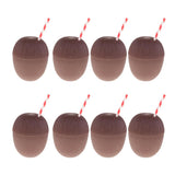 Maxbell 8PVC Coconut Pineapple Drink Cup & Straw Hawaiian Luau Tropical Party Brown
