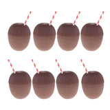 Maxbell 8PVC Coconut Pineapple Drink Cup & Straw Hawaiian Luau Tropical Party Brown