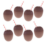 Maxbell 8PVC Coconut Pineapple Drink Cup & Straw Hawaiian Luau Tropical Party Brown