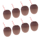 Maxbell 8PVC Coconut Pineapple Drink Cup & Straw Hawaiian Luau Tropical Party Brown