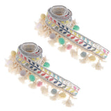 Maxbell 2 Yards Ethnic Style Ball Fringed Lace Jacquard Ribbon with Pompom Ball Trim