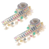 Maxbell 2 Yards Ethnic Style Ball Fringed Lace Jacquard Ribbon with Pompom Ball Trim