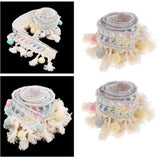 Maxbell 2 Yards Ethnic Style Ball Fringed Lace Jacquard Ribbon with Pompom Ball Trim