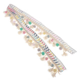 Maxbell 2 Yards Ethnic Style Ball Fringed Lace Jacquard Ribbon with Pompom Ball Trim