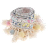 Maxbell 2 Yards Ethnic Style Ball Fringed Lace Jacquard Ribbon with Pompom Ball Trim