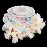 Maxbell 2 Yards Ethnic Style Ball Fringed Lace Jacquard Ribbon with Pompom Ball Trim