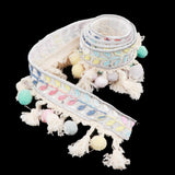 Maxbell 2 Yards Ethnic Style Ball Fringed Lace Jacquard Ribbon with Pompom Ball Trim