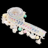 Maxbell 2 Yards Ethnic Style Ball Fringed Lace Jacquard Ribbon with Pompom Ball Trim