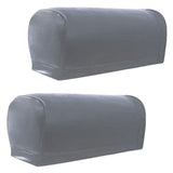Maxbell 2 Pairs Non-slip PU Leather Stretch Furniture Sofa Armrest Covers Gray