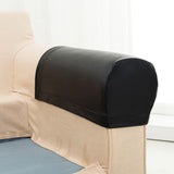 Maxbell 2 Pairs Non-slip PU Leather Stretch Furniture Sofa Armrest Covers Black