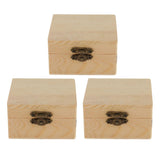 Maxbell 3pcs Square Shape Unfinished Wooden Jewelry Gift Box for Kids DIY Craft Toys