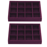 Maxbell 2 Pieces Elegant Velvet Stackable Jewelry Display Tray Case 12 Grids