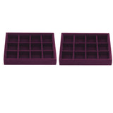 Maxbell 2 Pieces Elegant Velvet Stackable Jewelry Display Tray Case 12 Grids