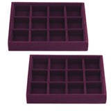 Maxbell 2 Pieces Elegant Velvet Stackable Jewelry Display Tray Case 12 Grids