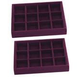 Maxbell 2 Pieces Elegant Velvet Stackable Jewelry Display Tray Case 12 Grids