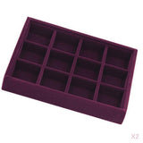 Maxbell 2 Pieces Elegant Velvet Stackable Jewelry Display Tray Case 12 Grids