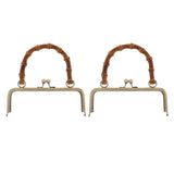 Maxbell 2pcs Bamboo Handle Metal Frame Kiss Clasp Lock for DIY Handbag Purse Bronze